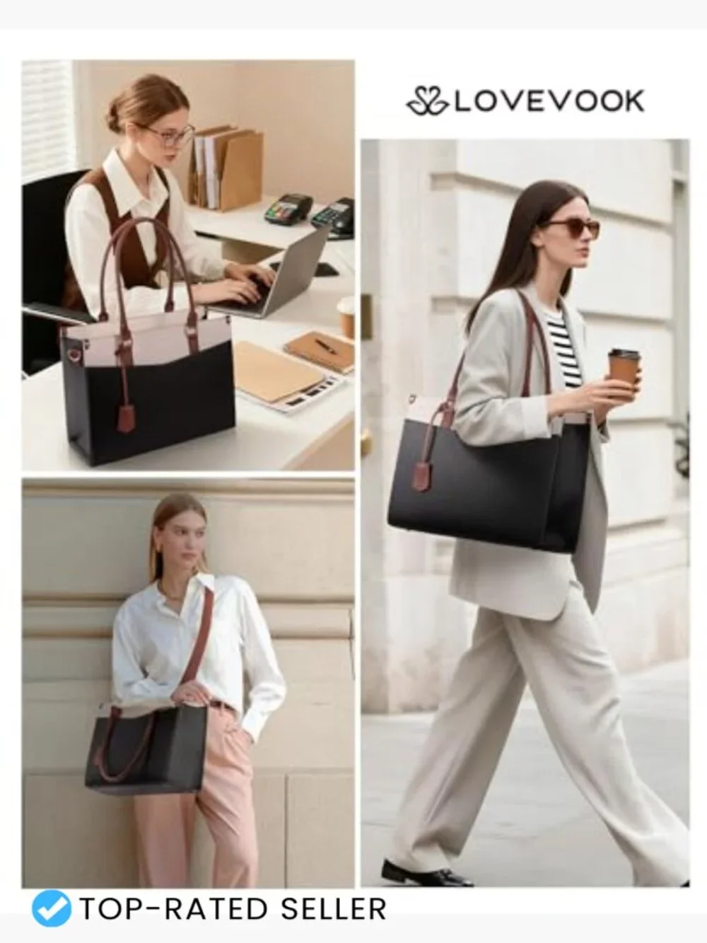 2-in-1 Laptop Tote Bag with Removable Clutch & Cup Holder, Waterproof Work
